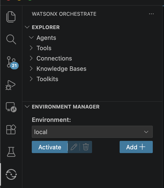 Environment Manager showing the Add button and Activate option