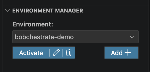 The environment selected in the Environment Manager dropdown