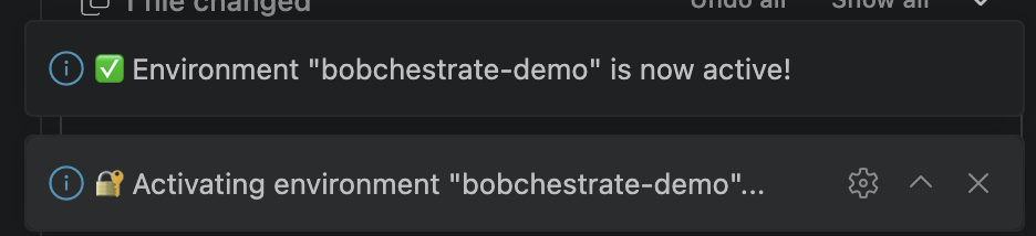 Notification reading Environment "bobchestrate-demo" is now active