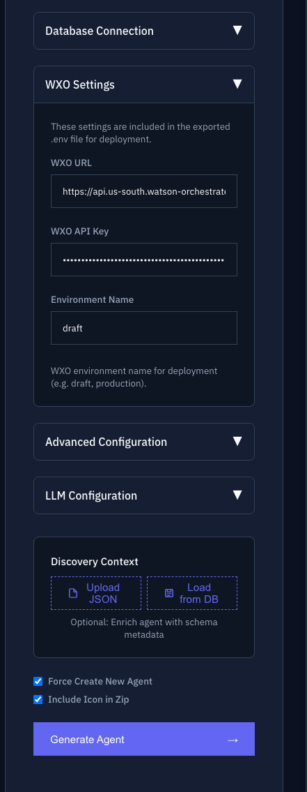 NL2SQL WXO settings